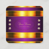 輝く金ゴールドと明るいライン石を持つ紫 スクエア名刺 (正面)