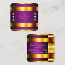 輝く金ゴールドと明るいライン石を持つ紫 スクエア名刺