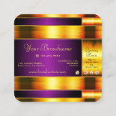 輝く金ゴールドと明るいライン石を持つ紫 スクエア名刺 (裏面)