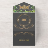 輝く金ゴールドの植物性の全結婚体 オールインワン招待状 (外側)