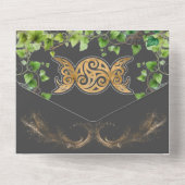 輝く金ゴールドの植物性の全結婚体 オールインワン招待状 (裏面)