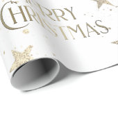 輝く金ゴールドエレガントスターズメリークリスマス ラッピングペーパー (ロールコーナー)