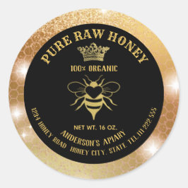 輝く金ゴールドクイーンビーモダンハニカムハチミツ入り瓶 ラウンドシール