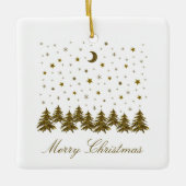 輝く金ゴールドクリスマスツリー、月、星 セラミックオーナメント (正面)