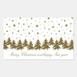 輝く金ゴールドクリスマスツリー、月、星 長方形シール