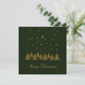 輝く金ゴールドクリスマスツリー、月、緑に星 シーズンカード (スタンド正面)