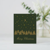輝く金ゴールドクリスマスツリー、月、緑に星 シーズンポストカード (スタンド正面)