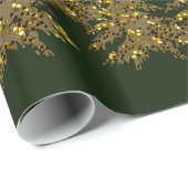 輝く金ゴールドクリスマスツリー、月、緑に星 ラッピングペーパー (ロールコーナー)