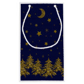輝く金ゴールドクリスマスツリー、月、青に星 スモールペーパーバッグ (裏面)