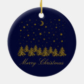 輝く金ゴールドクリスマスツリー、月、青に星 セラミックオーナメント (裏面)