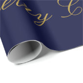 輝く金ゴールドクリスマスツリー、月、青に星 ラッピングペーパー (ロールコーナー)