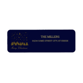 輝く金ゴールドクリスマスツリー、月、青に星 ラベル