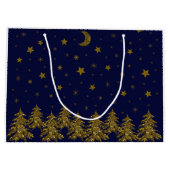 輝く金ゴールドクリスマスツリー、月、青に星 ラージペーパーバッグ (裏面)