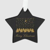 輝く金ゴールドクリスマスツリー、月、黒に星 オーナメント (裏面)