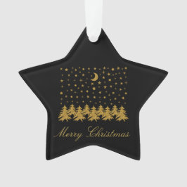 輝く金ゴールドクリスマスツリー、月、黒に星 オーナメント