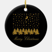 輝く金ゴールドクリスマスツリー、月、黒に星 セラミックオーナメント (裏面)