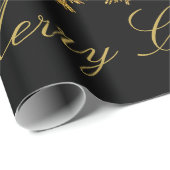 輝く金ゴールドクリスマスツリー、月、黒に星 ラッピングペーパー (ロールコーナー)