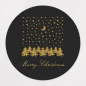 輝く金ゴールドクリスマスツリー、月、黒に星 ラベル (デザイン1)