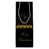 輝く金ゴールドクリスマスツリー、月、黒に星 ワインギフトバッグ (裏面)
