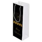 輝く金ゴールドクリスマスツリー、月、黒に星 ワインギフトバッグ (正面アングル)