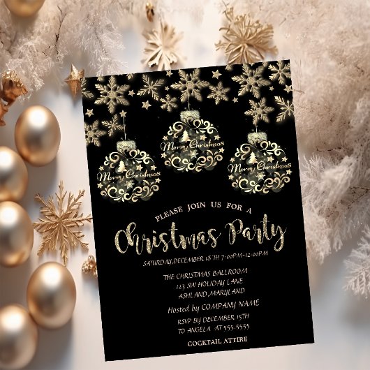 輝く金ゴールドボール雪の結晶のクリスマ企業のス 招待状