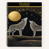 輝く金色の月に狼が静かに吠える ノートブック (正面)