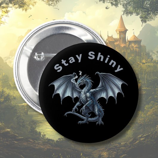 輝く銀のドラゴン 缶バッジ