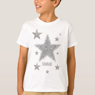 輝く銀色の星が擬人化される Tシャツ