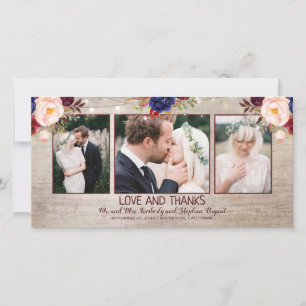 輝く開花素朴カントリーウェディング サンキューカード