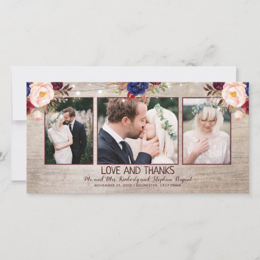 輝く開花素朴カントリーウェディング サンキューカード (正面)