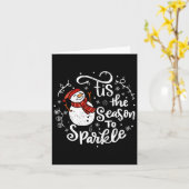 輝く雪だるまクリスマスファミリーへの季節 カード (黄色い花)