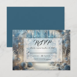 輝く雪に覆われた森の結婚式 出欠カード