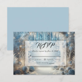 輝く雪に覆われた森の結婚式 出欠カード