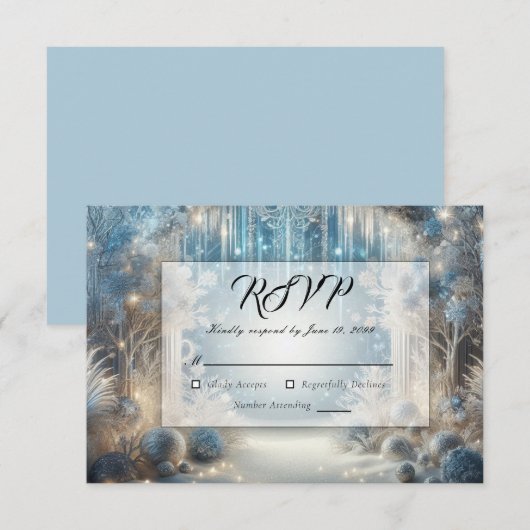 輝く雪に覆われた森の結婚式 出欠カード (正面/裏面)