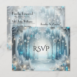 輝く雪に覆われた森の結婚式 RSVP インビテーションポストカード