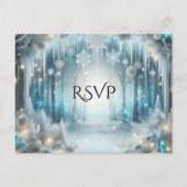 輝く雪に覆われた森の結婚式 RSVP インビテーションポストカード (正面)