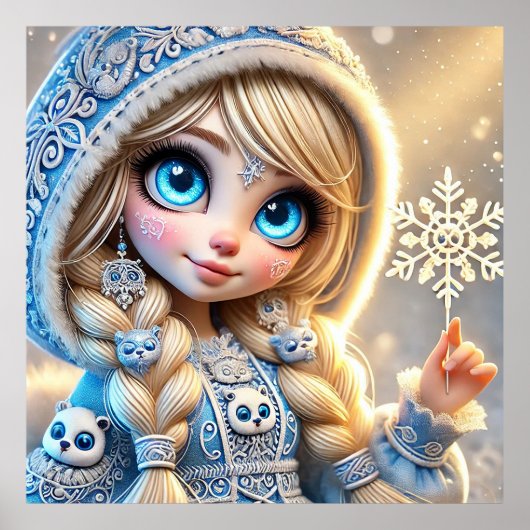 輝く雪の結晶とスノーマイデン ポスター (正面)