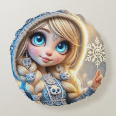 輝く雪の結晶とスノーマイデン ラウンドクッション (裏面)