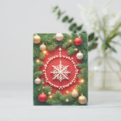 🎄輝く雪の結晶のオーナメント 優雅なクリスマス ポストカード (スタンド正面)