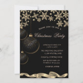 輝く雪の結晶ブラックボールクリスマス企業の 招待状 (正面)