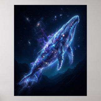 輝く青いクジラの宇宙の深みアート ポスター