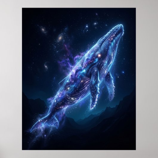 輝く青いクジラの宇宙の深みアート ポスター (正面)