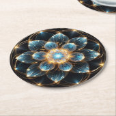 輝く青い花（曼陀羅） ラウンドペーパーコースター (アングル)