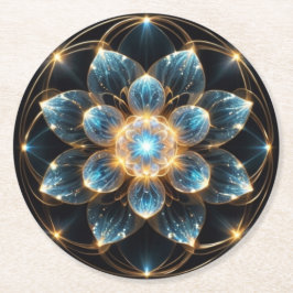 輝く青い花（曼陀羅） ラウンドペーパーコースター