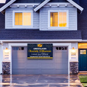 輝く青と黄色の卒業 横断幕