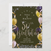 輝く風船 50歳の誕生日 ブラック カード (正面)