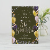 輝く風船 50歳の誕生日 ブラック カード (スタンド正面)