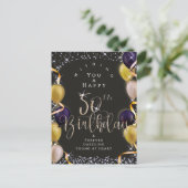 輝く風船 50歳の誕生日 ブラック ポストカード (スタンド正面)