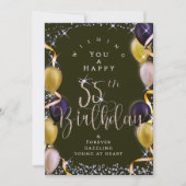輝く風船 55歳の誕生日 ブラック カード (正面)