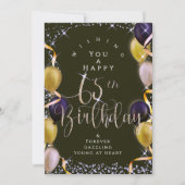 輝く風船 65歳の誕生日 ブラック カード (正面)